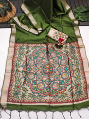 Soft Khadi Raw Silk Green Saree