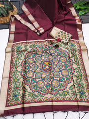Soft Khadi Raw Silk Maroon Saree