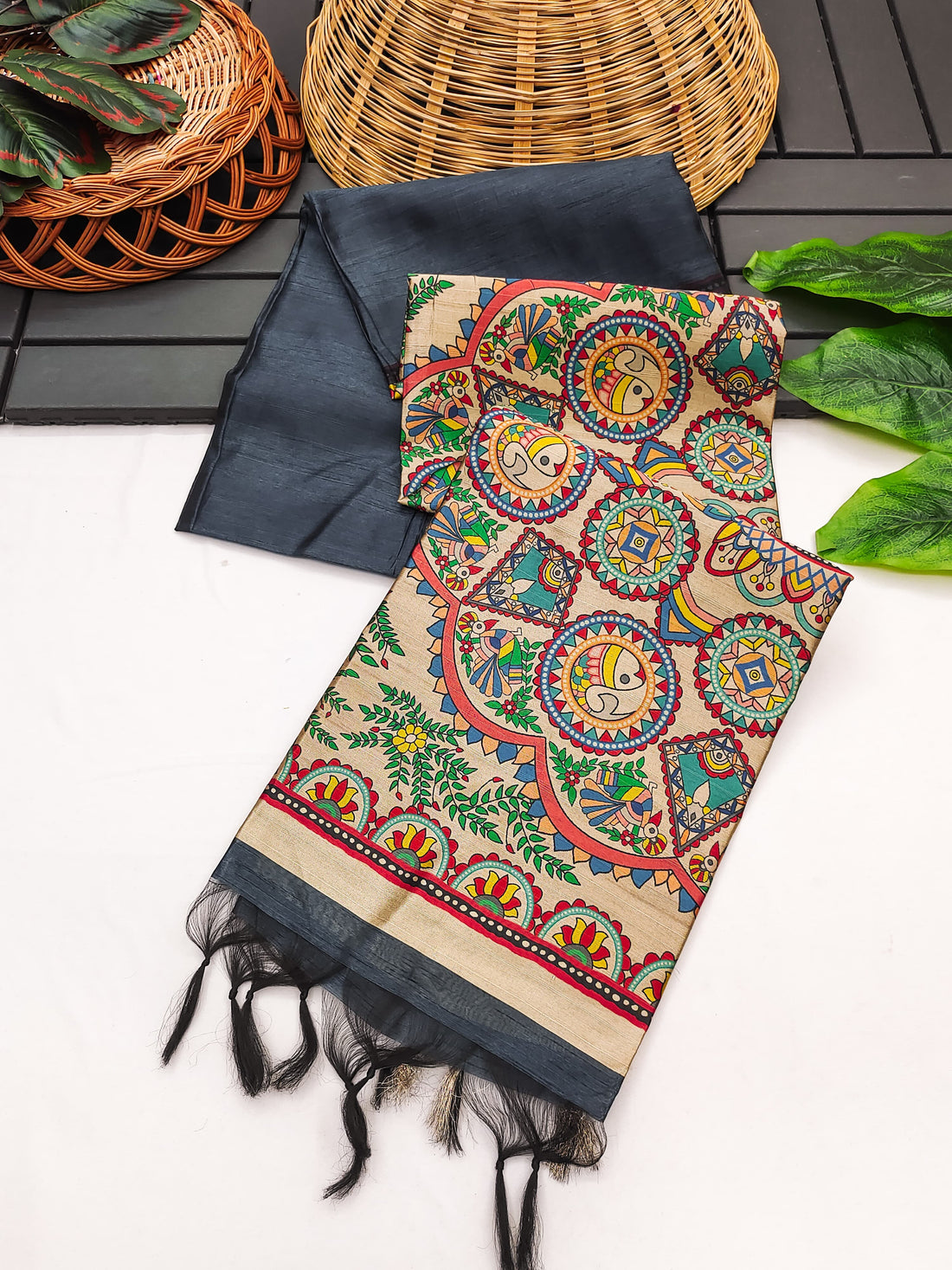 Soft Khadi Raw Silk Blue Gray Saree