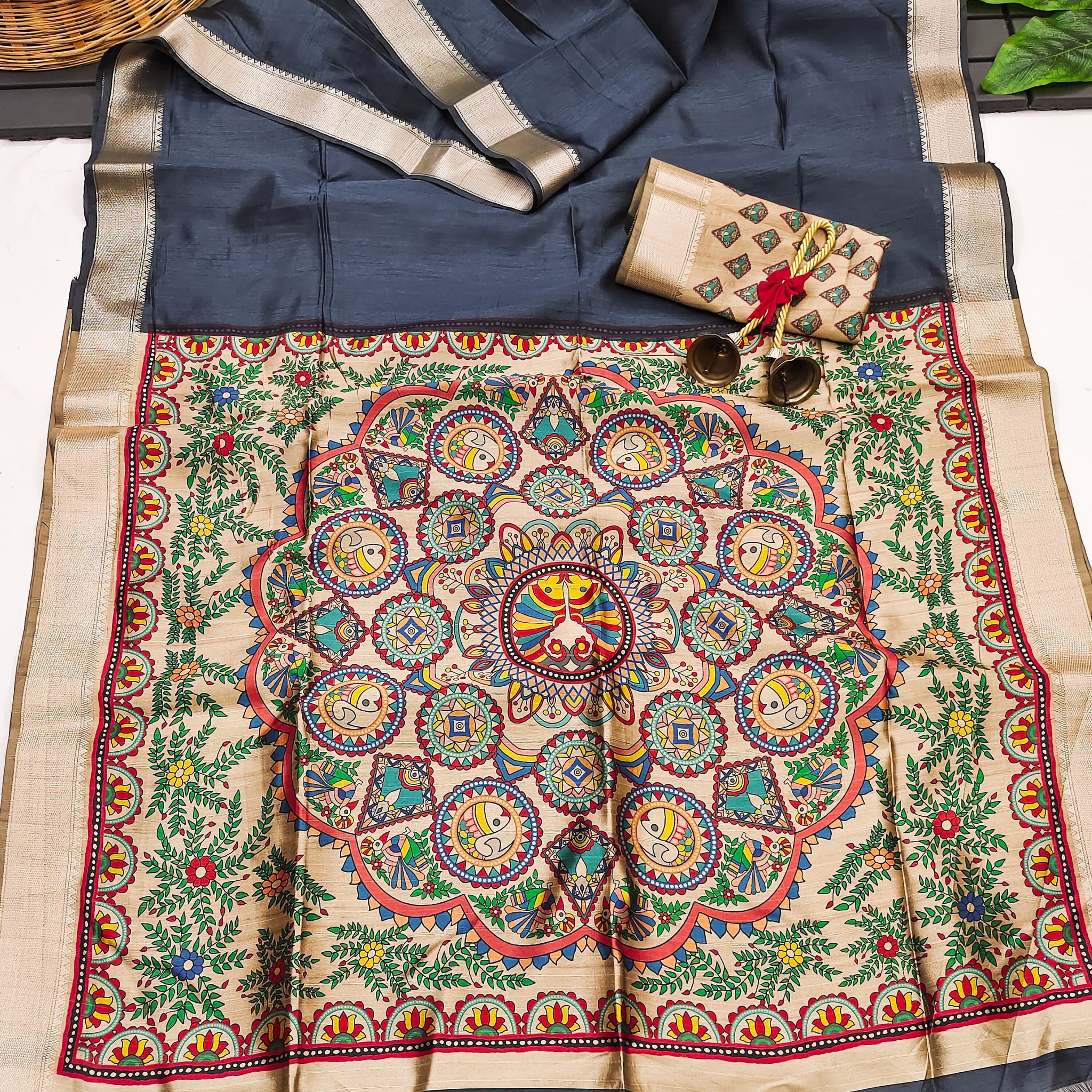 Soft Khadi Raw Silk Blue Gray Saree
