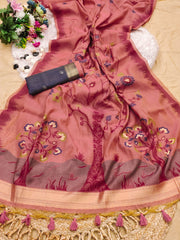 Premium soft Muga Cotton Pink saree