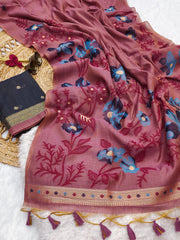 Premium Soft Muga Cotton Pinkish Red Saree