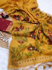 Premium Soft Muga Cotton Yellow Saree
