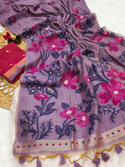 Premium Soft Muga Cotton Purple Saree