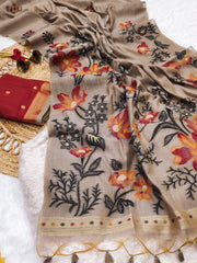 Premium Soft Muga Cotton Gray Saree