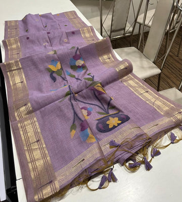 Premium soft Muga Cotton  paithani  purple  saree