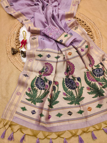 Premium Soft moga cotton paithani purple saree