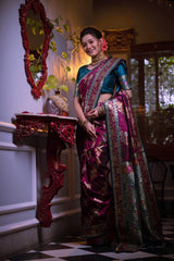 Soft Banarasi Silk Wine Saree