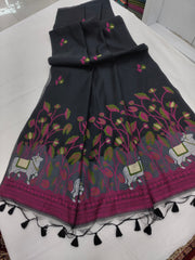 Premium Muga Cotton Dark Green Saree