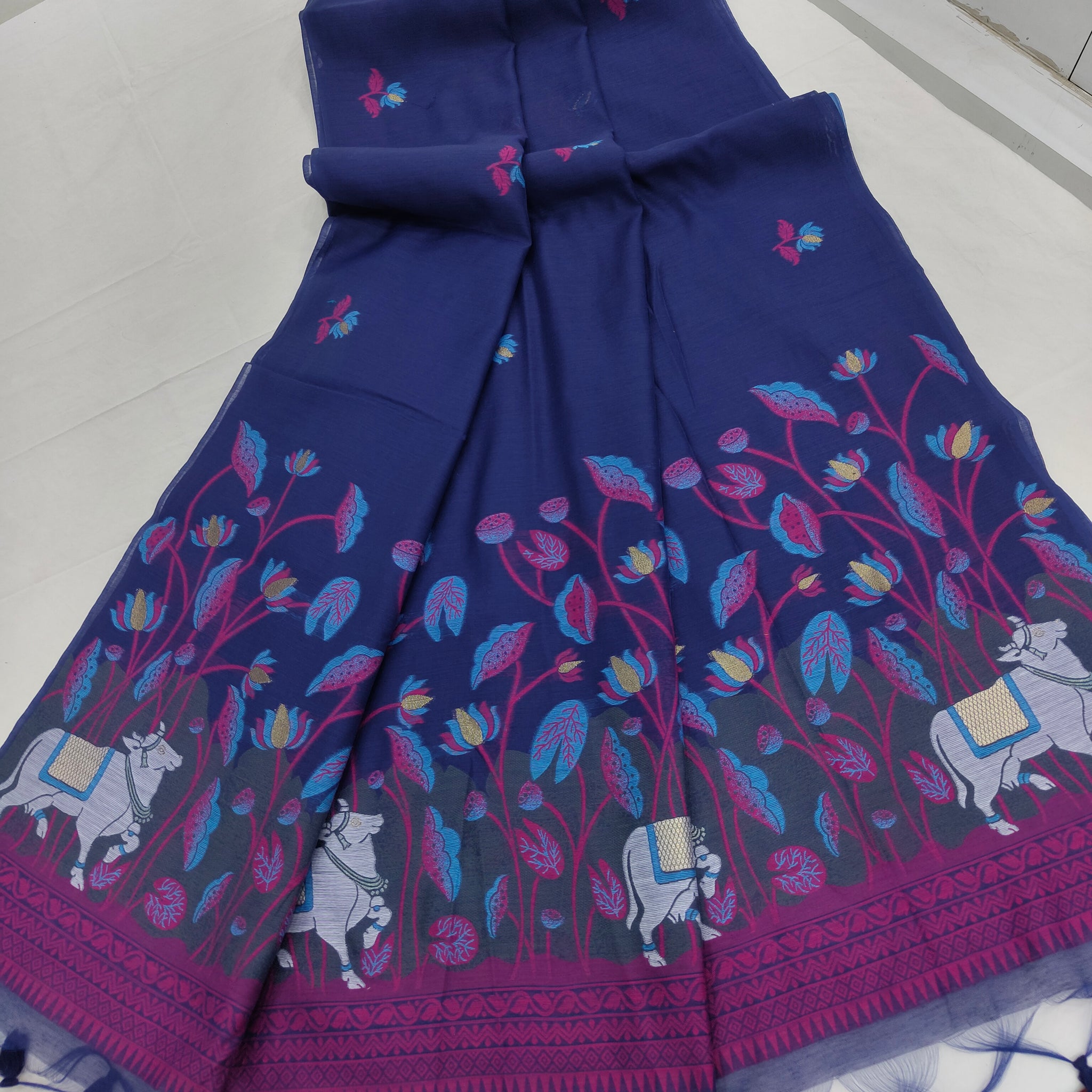 Premium Soft Muga Silk Blue Saree