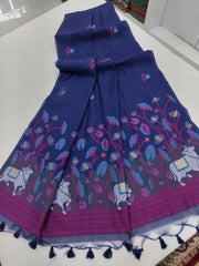 Premium Soft Muga Silk Blue Saree