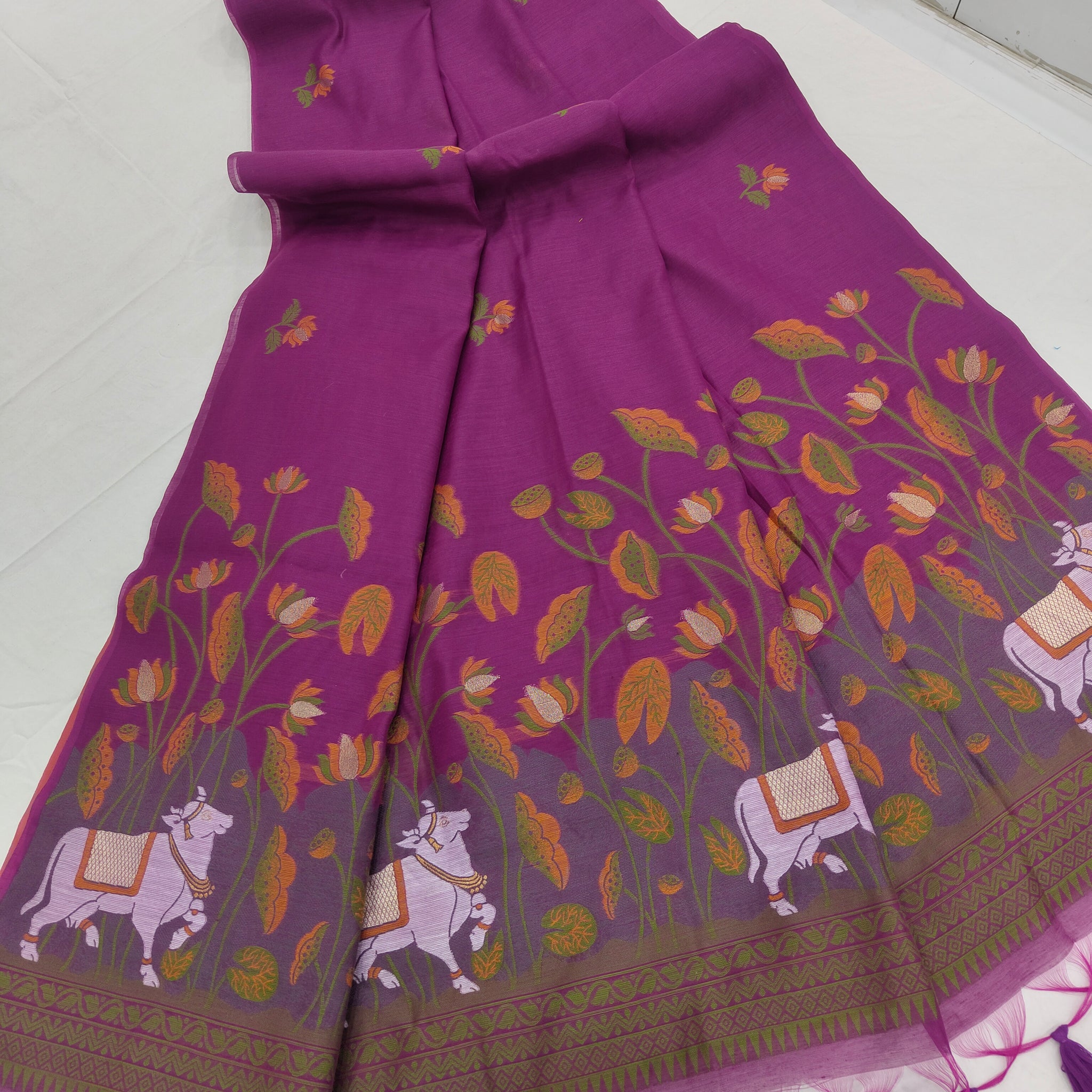 Premium Soft Muga Cotton Maroon Saree
