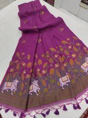 Premium Soft Muga Cotton Maroon Saree