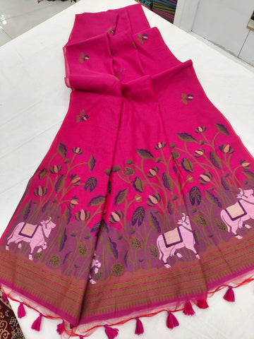 Premium Soft Muga Pink Saree