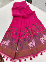 Premium Soft Muga Pink Saree