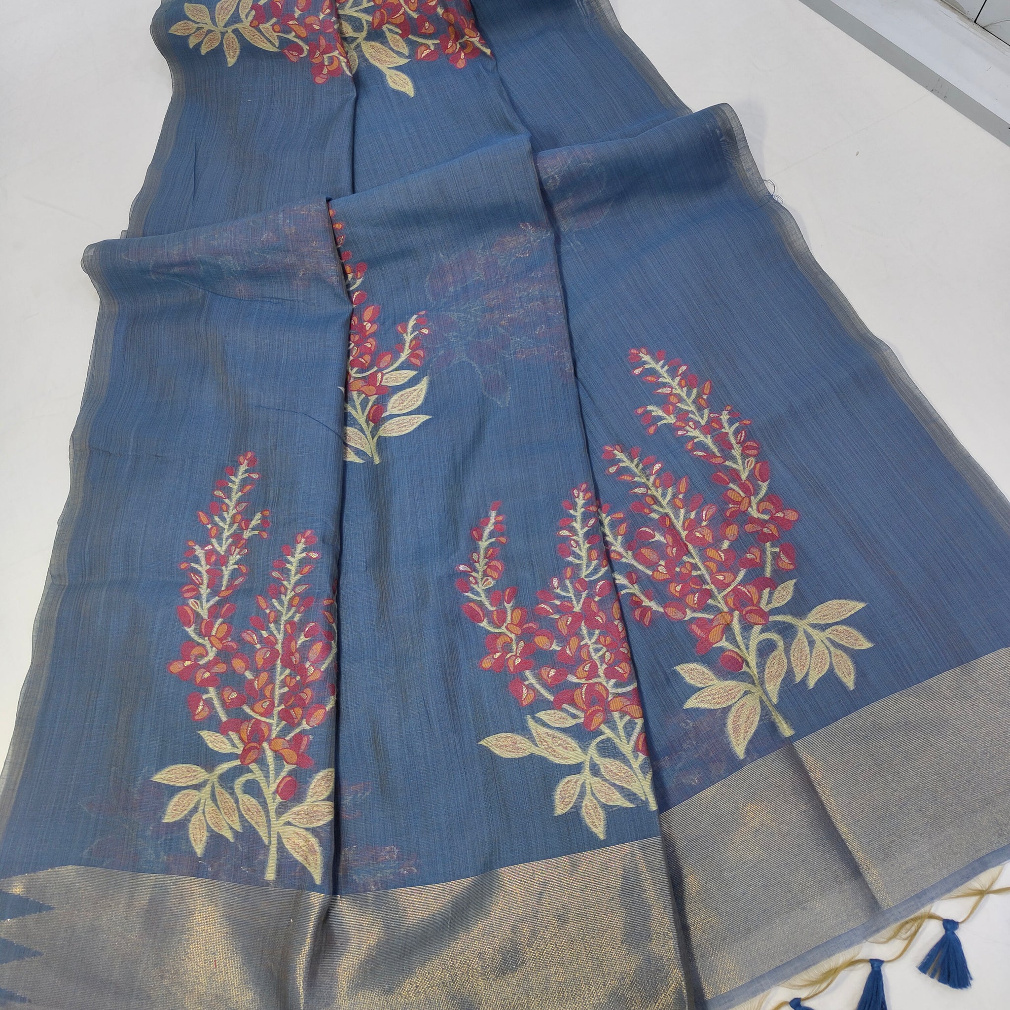 Premium Soft Muga Silk Dark Blue   Saree