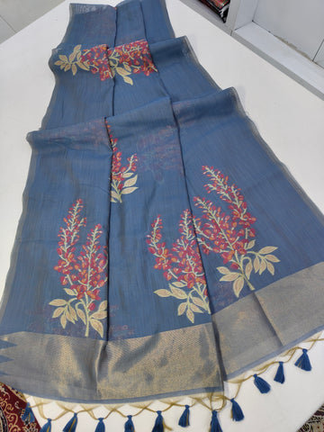 Premium Soft Muga Silk Dark Blue   Saree