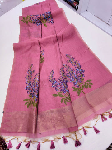 Premium Soft Muga Silk Pink Saree