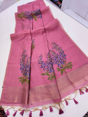 Premium Soft Muga Silk Pink Saree
