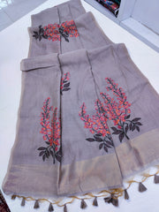 Premium Soft Muga Silk Grey Saree