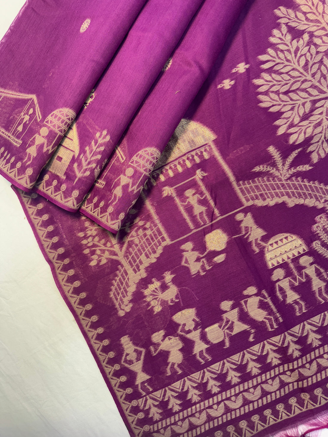 Premium Soft Muga Cotton Wine Saree