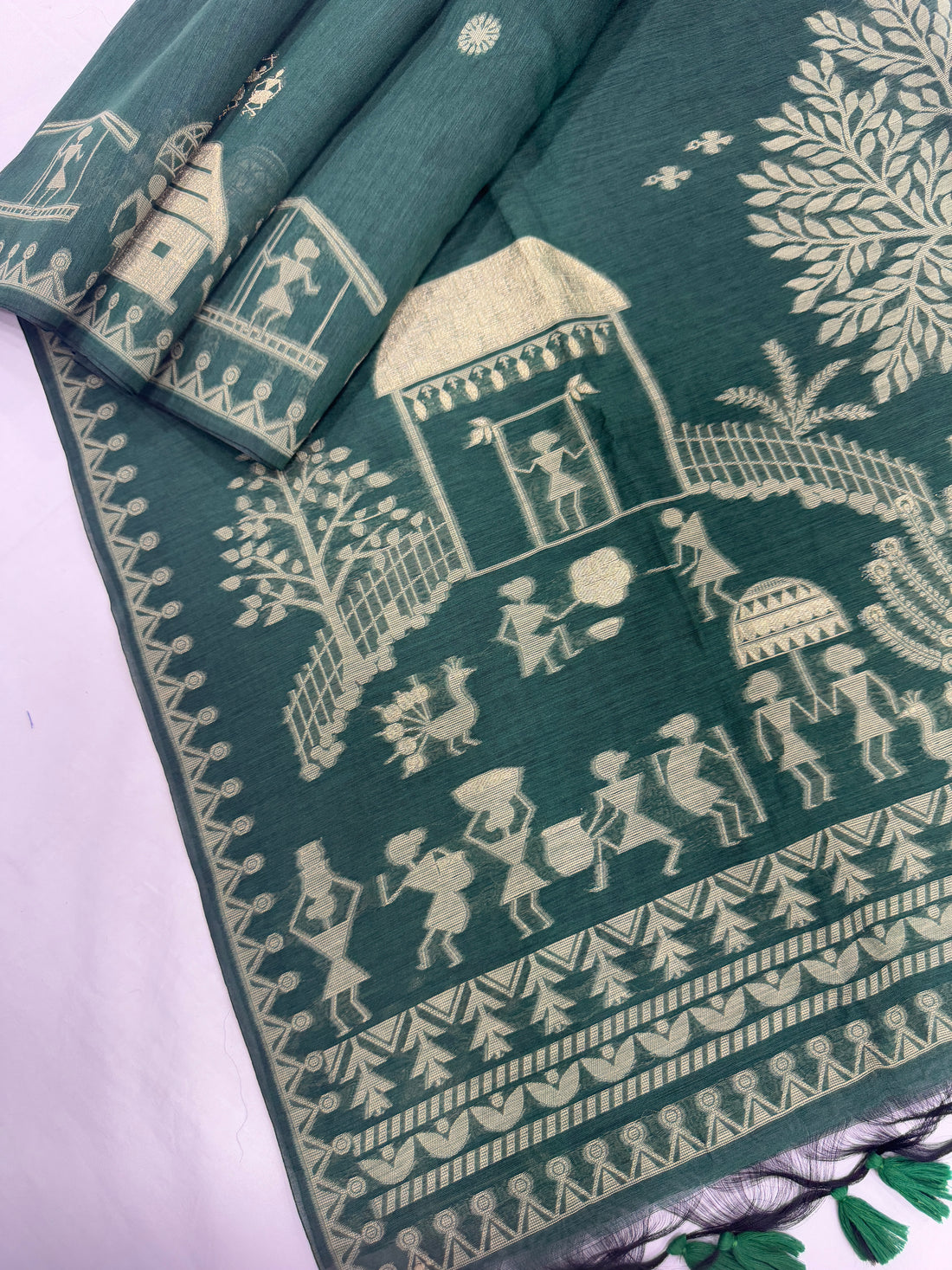 Premium Soft Muga Cotton Green Saree