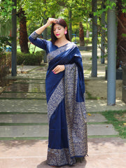 Handloom Raw Silk Navy Blue Saree