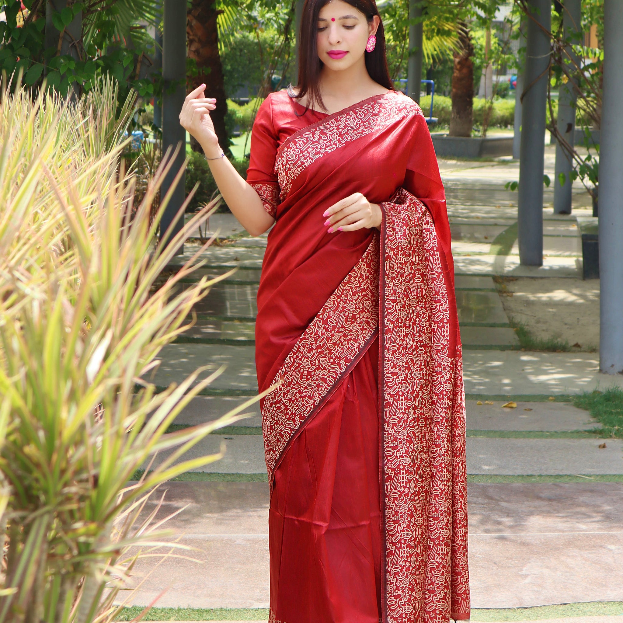 Handloom Raw Silk Red Saree