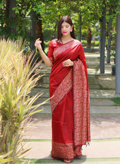 Handloom Raw Silk Red Saree