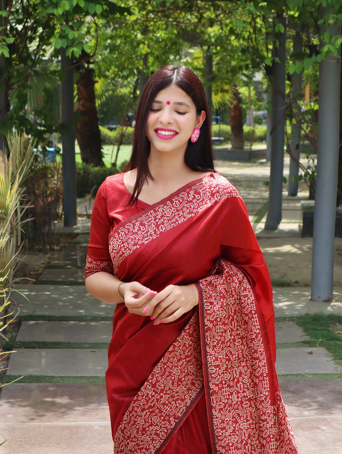 Handloom Raw Silk Red Saree