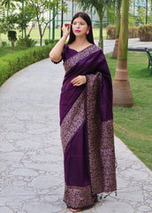 Handloom Raw Silk Purple Saree