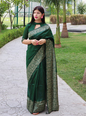 Handloom Raw Silk Green Saree
