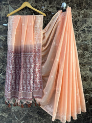 Premium Soft Muga Cotton Peach Sraee