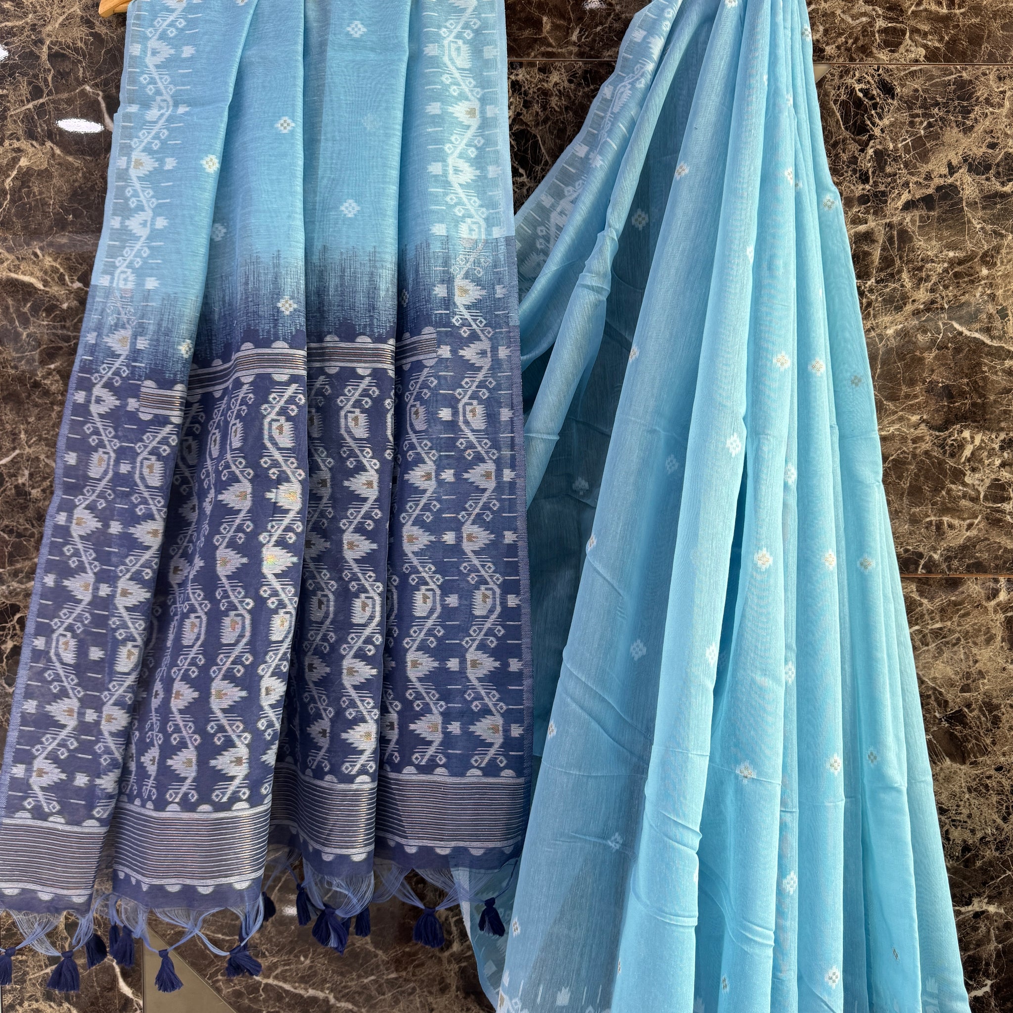 Premium Soft Muga Cotton Sky Blue Saree
