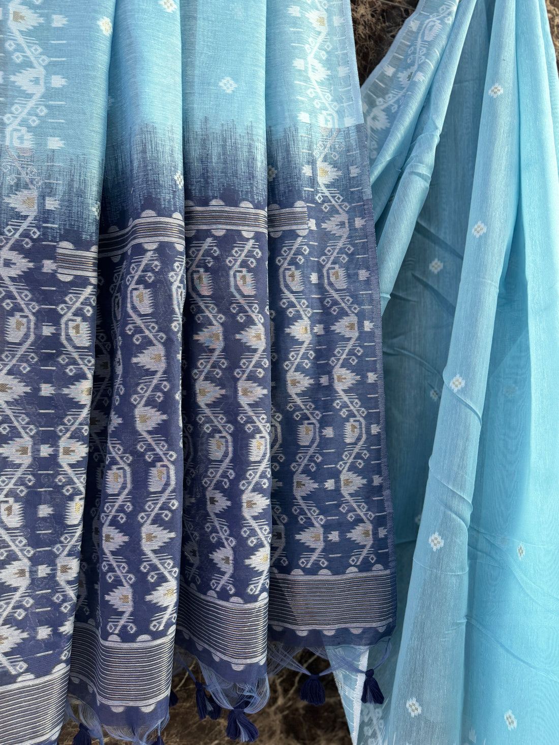 Premium Soft Muga Cotton Sky Blue Saree