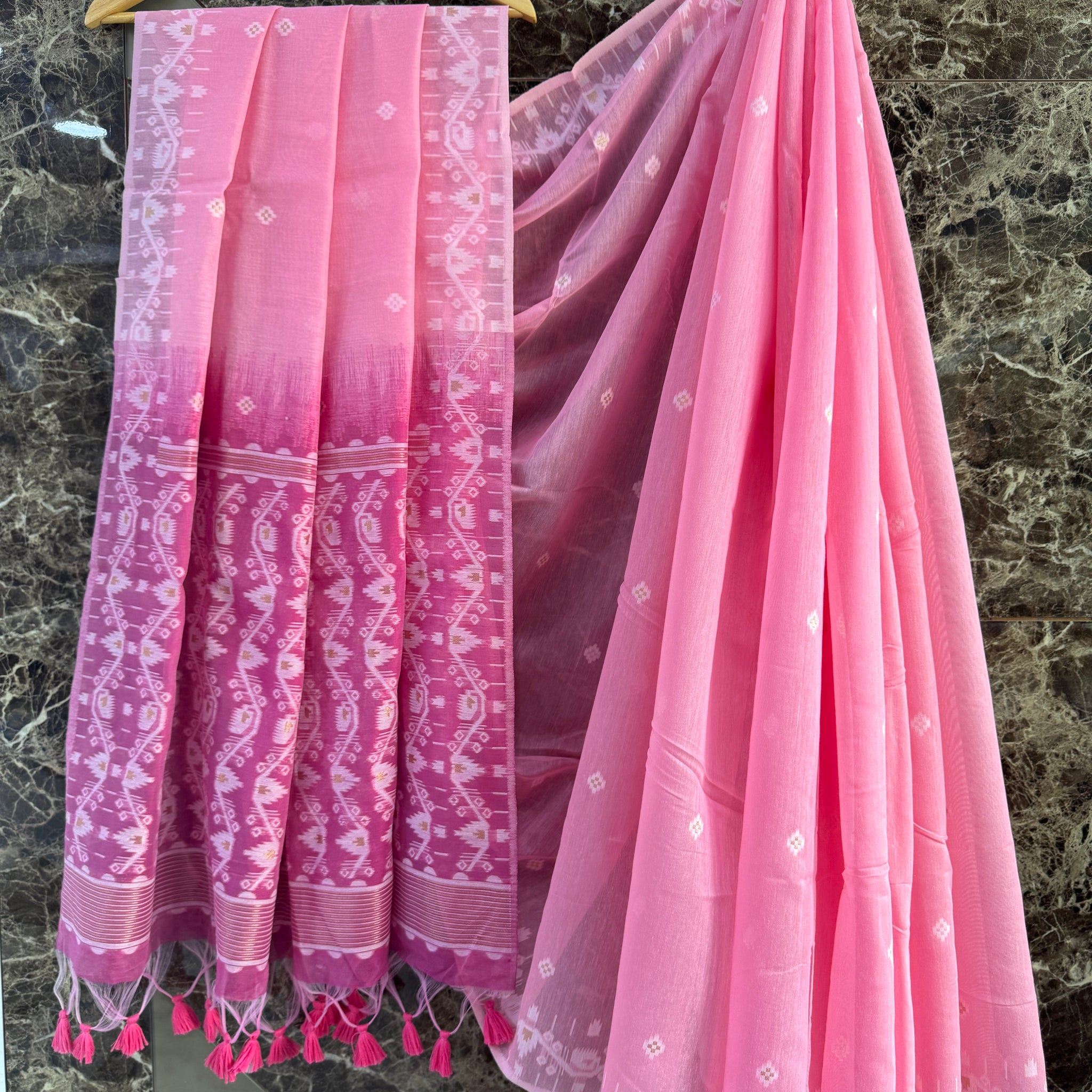 Premium Soft Muga Cotton Pink Saree