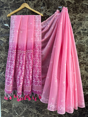Premium Soft Muga Cotton Pink Saree