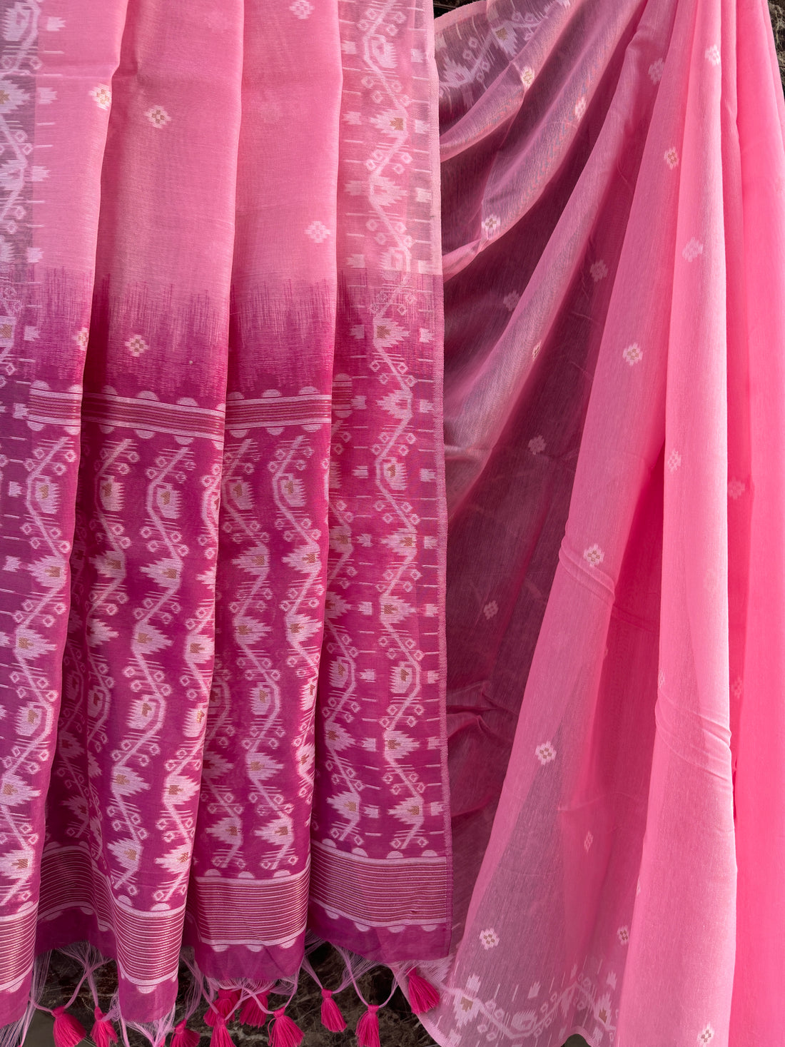 Premium Soft Muga Cotton Pink Saree