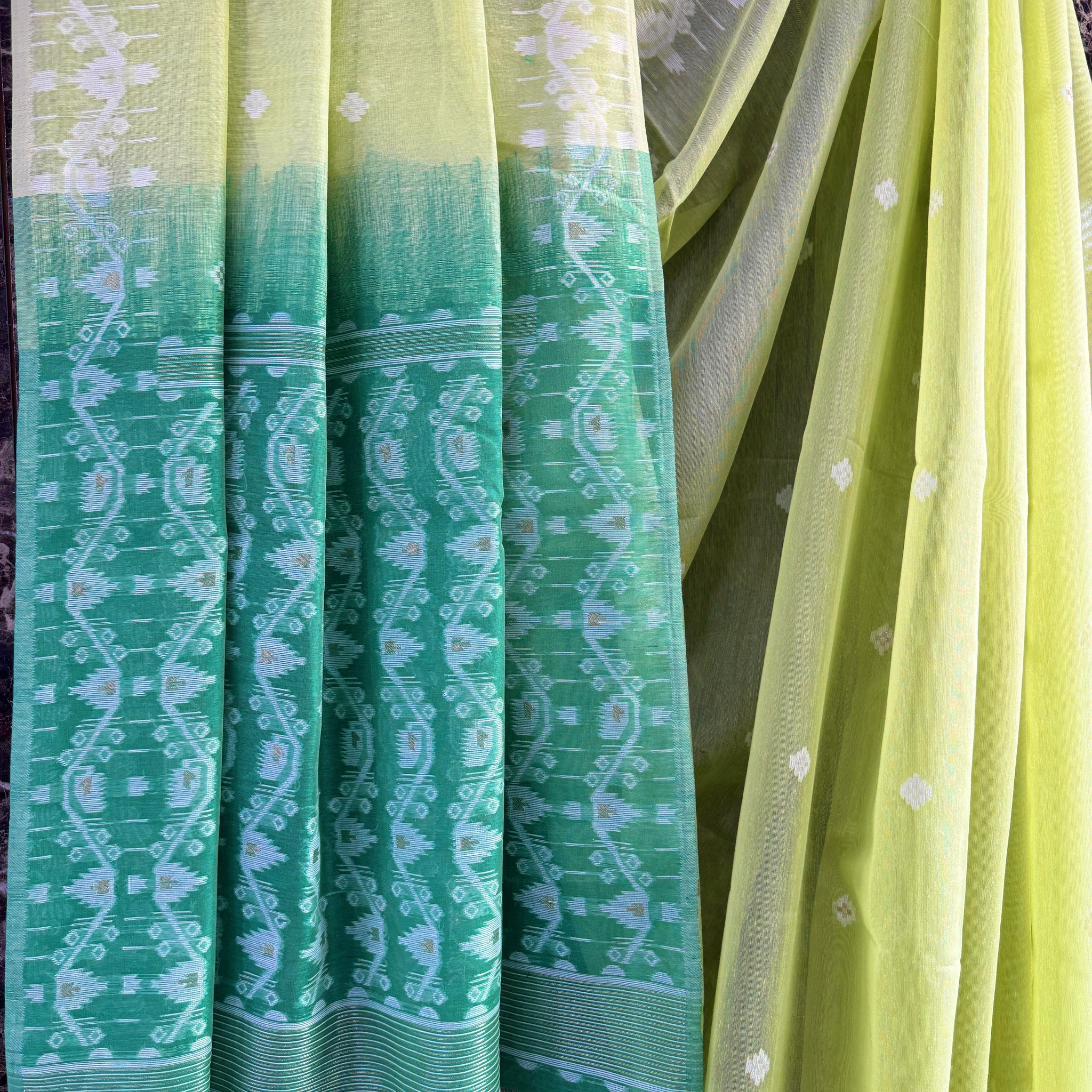 Premium Soft Muga Cotton Parrot Green Saree
