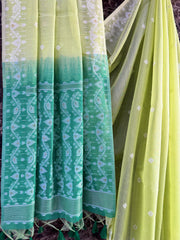 Premium Soft Muga Cotton Parrot Green Saree