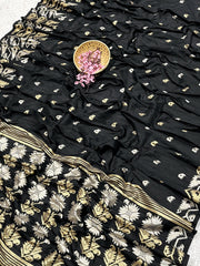Semi Pure Tussar Silk Weaving Black Saree