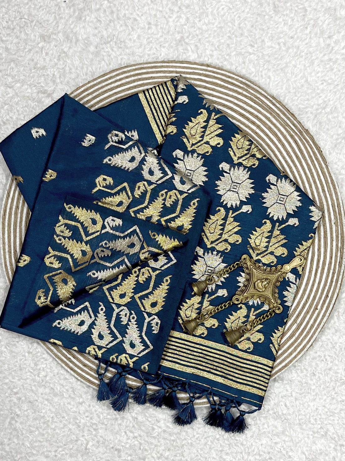 Semi Pure Tussar Silk Weaving Blue Saree
