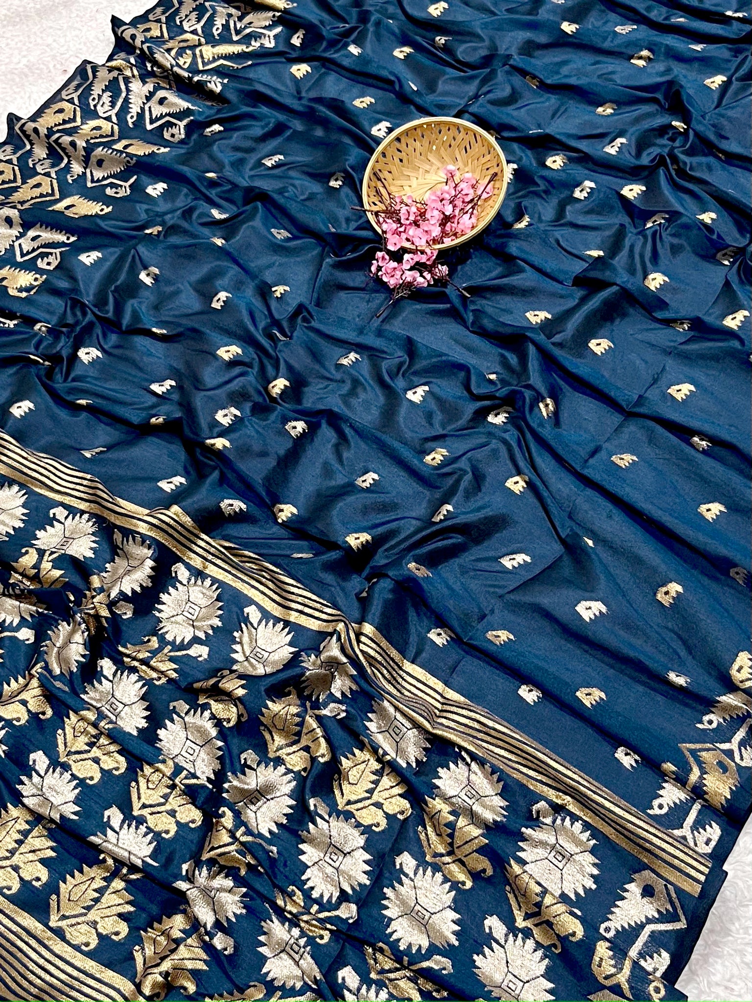 Semi Pure Tussar Silk Weaving Blue Saree
