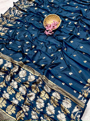 Semi Pure Tussar Silk Weaving Blue Saree