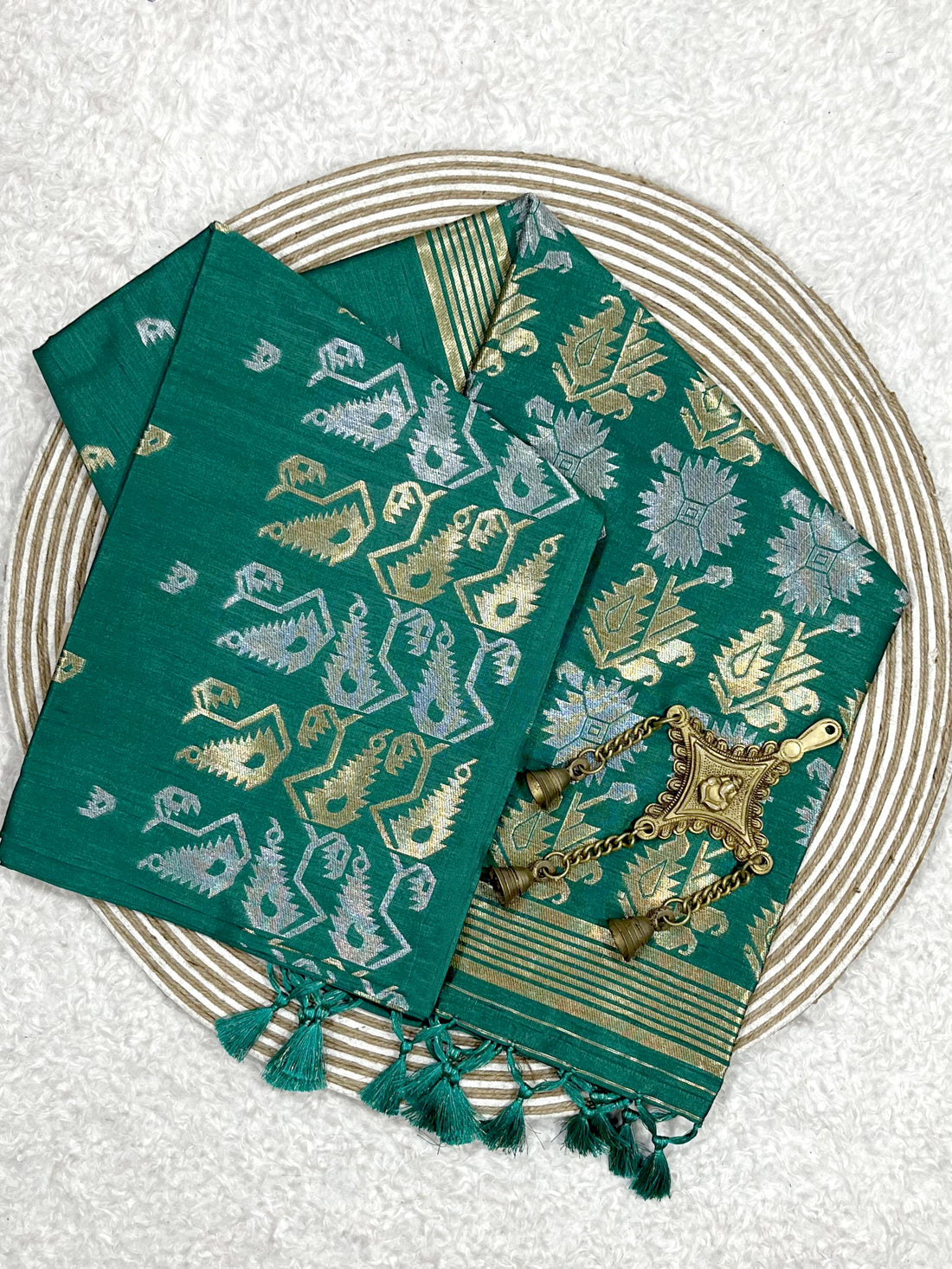 Semi Pire Tussar Silk Weaving Bluegreen Saree
