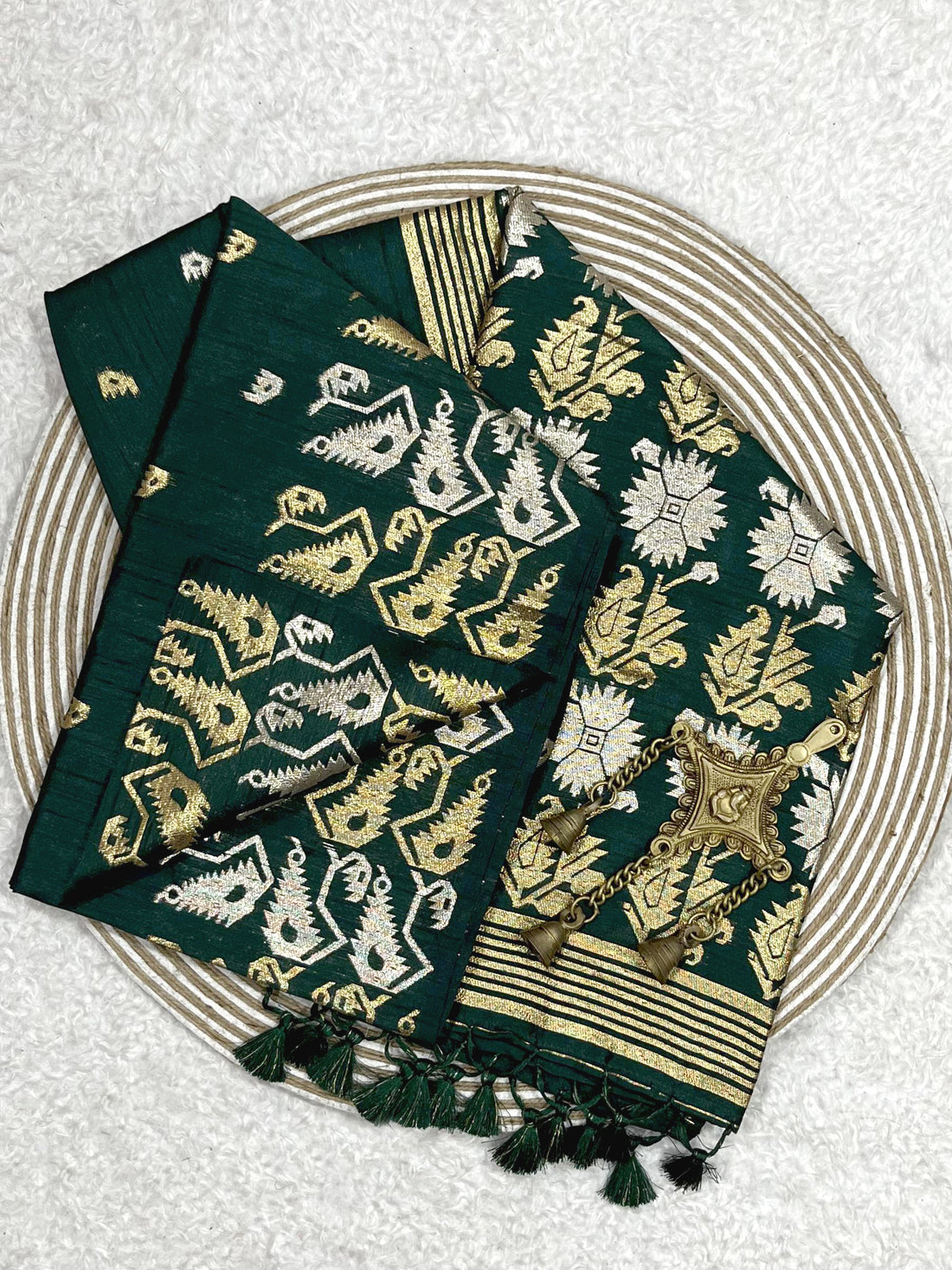 Semi Pure Tussar Silk Weaving Green Saree