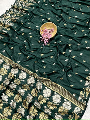 Semi Pure Tussar Silk Weaving Green Saree