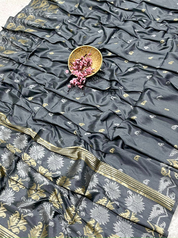 Semi Pure Tussar Silk Weaving Gray Saree