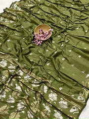 Semi Pure Tussar Silk Weaving Mehendi Green Saree