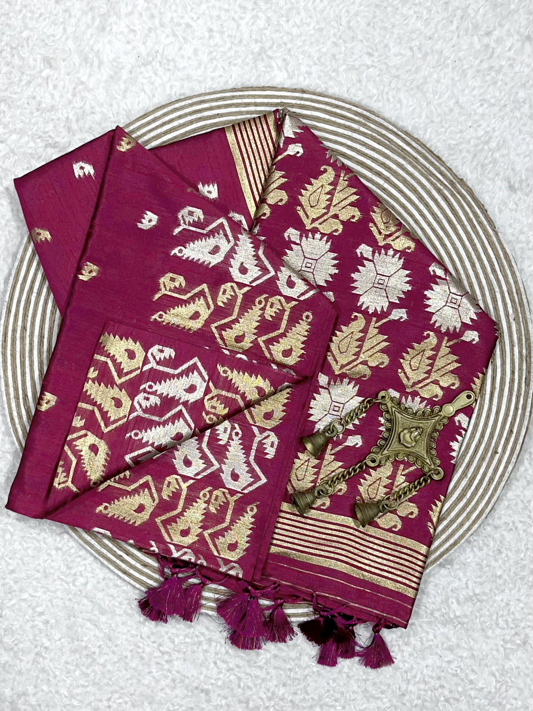 Semi Pure Tussar Silk Weaving Maroon Saree